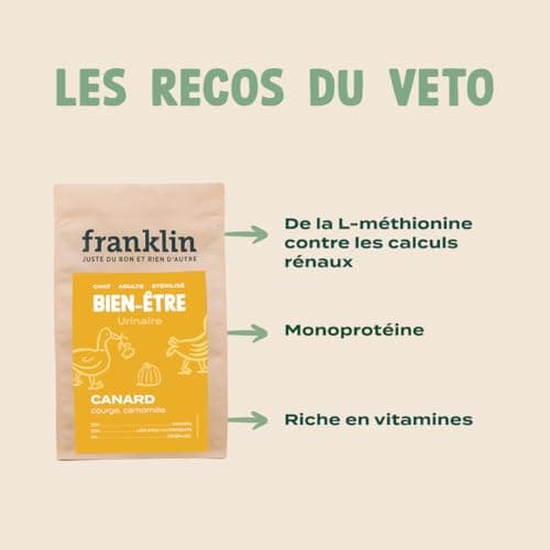 Franklin – Croquettes pour Chat Stérilisé – Gamme Bien-être – avec 70% de Canard – sans céréales – Mono-protéine – Taille 10mm – 6 kg