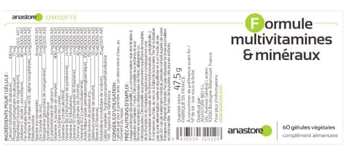 FORMULE MULTIVITAMINES * 750 mg / 60 capsules * Fer, magnésium, zinc, cuivre, chrome, manganèse, molybdène, sélénium, iode, calcium, phosphore et vitamines