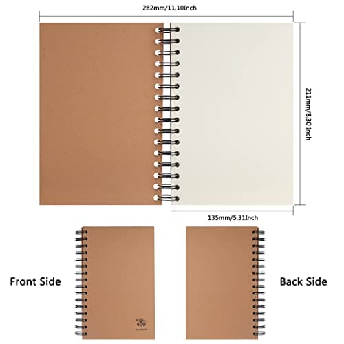 Srvnpioy Lot de 3 Cahiers à esquisse reliés spirale A5 Paysage, 300 pages (150 feuilles), papier épais de 80g/m2, A5 pour école, bureau et maison