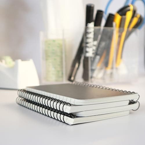 Quanerba Lot de 4 petits carnets à spirale 7,6 x 12,7 cm A7 (7,6 x 12,7 cm) pour la maison, le bureau et l'école | 60 feuilles/120 pages, noir