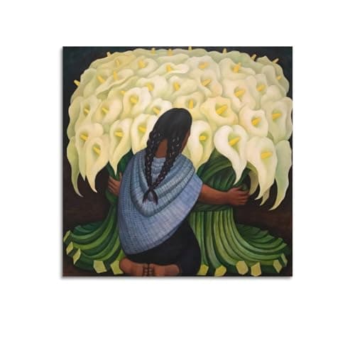 DryNda Diego Rivera Poster esthétique sur toile pour chambre de fille et de fleurs 60 x 60 cm