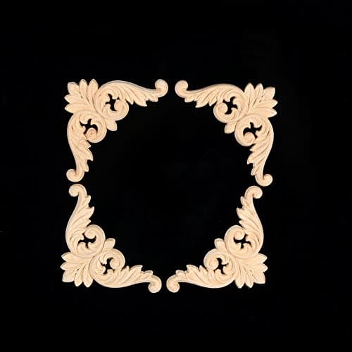 Moulure Decorative Bois,4PCS Bois Caoutchouc Sculpté Coin Onlay Applique Meubles Forme De Fleur Non Peint 8 X 8cm pour Le Mur,Les Portes,Les Armoires,Les Fenêtres Ou Les Miroirs(8 * 8)