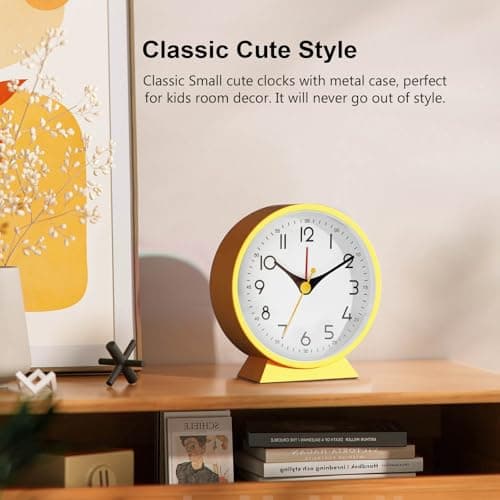 Azyh Réveil analogique sans tic-tac - Petite horloge de table rétro pour décoration de salon, chambre à coucher, table de chevet pour adultes, personnes âgées, enfants, voyage - Fonctionne avec piles