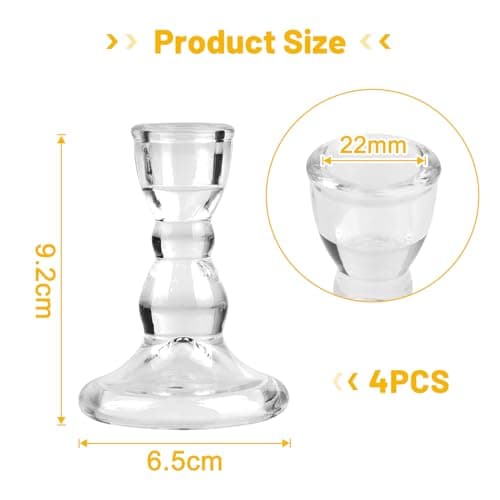 lalago LALAGO 4 pièces. Bougeoir pour Bougies en bâton, bougeoir en Verre, Bougie Transparente, Bougies de Table, Bougies en Verre, bougeoir en bâton pour Bougies de Table, Bougies d'arbre
