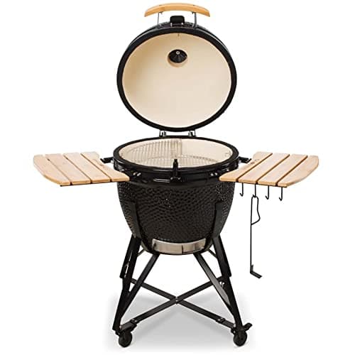 Kamado Bono Grande Barbecue et 6 Accessoires Offerts Gratis - Barbecue Charbon De Bois Taille Portable - BBQ Et Fumoir - Noir Barbecue Japonais Ceramique Ø 59 cm - Barbecue Balcon