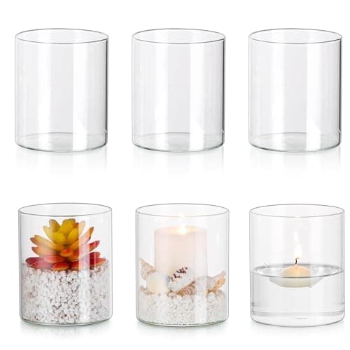 Glasseam Hurricane Glass Chandelier Set De 6, Chandelier Flottant Cylindrique pour Bougie Colonne, Chandelier Colonne, Petit Vase pour Fleurs, Chandelier Transparent pour Le Centre De La Table