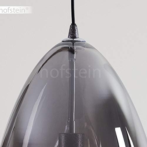 Suspension Francisco en métal anthracite et verre fumé, élégante lampe pendante retro-design idéale dans un salon moderne, pour 3 ampoules E27, ampoule(s) non incluse(s)