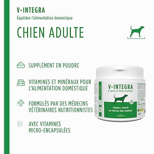 V-INTEGRA Chien Adulte - Supplément Complet Riche en vitamines et minéraux pour la Ration ménagère et Barf des Chiens Adultes - 500 g - Produit en Italie