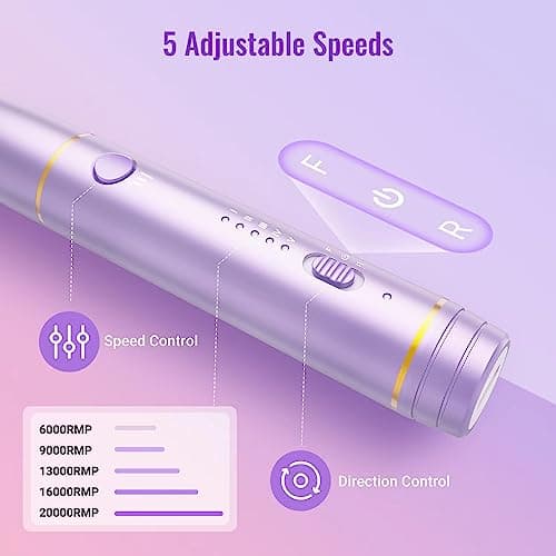 Ponceuse pour Ongles, Denabuty Lime a Ongle Electrique Professionnel Sans Fil 12 en 1 Kit de Manucure Pédicure avec USB Rechargeable Vitesse Réglable Puissante et Portable pour Salon et Maison