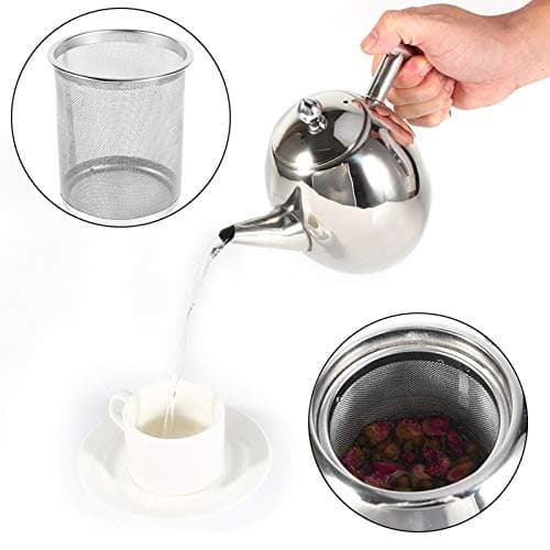 Yunxwd Théière en acier inoxydable, 1L Durable Théière En Acier Inoxydable Grande Capacité Épaissie Fond Plat Café Thé Récipient D'eau avec Filtre