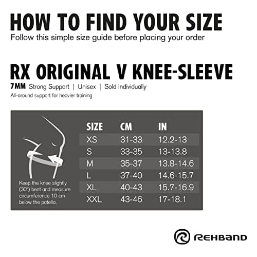 Rehband Genouillère en néoprène de 7 mm, bandage de genou sportive pour CrossFit et powerlifting, stabilise les articulations et les muscles, Couleur:Noir - 1 Paire, Taille:XL