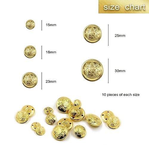 Zzcy 50 Boutons De Blazer Dorés Boutons Vintage En Métal Antique Pour Costumes Uniforme: 15 mm,18 mm,23 mm,25 mm,30 mm (Boîte)