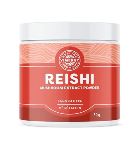 Vimergy Poudre de Champignon Reishi, 33 Portions – Extrait de Champignon Reishi Poudre –Végétalien – Formulé sans Agents Anti-Agglomérants, Additifs, Arômes ou Sucre – Sans OGM et sans Gluten (50 g)