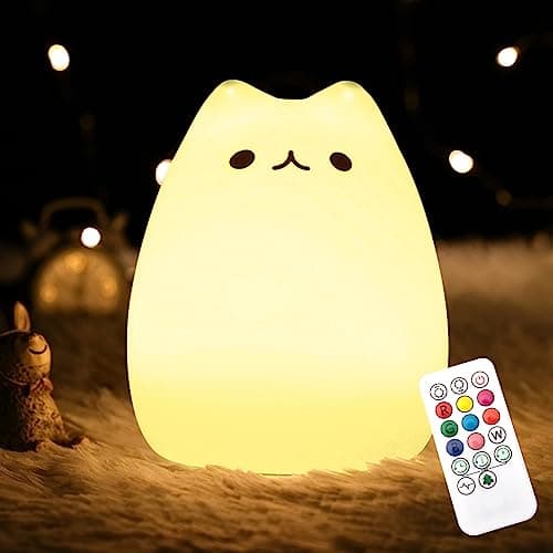 CHWARES Veilleuse pour enfants, veilleuse chat avec télécommande, lampe Kawaii 7 couleurs, décoration de chambre, rechargeable par USB, jolie lampe cadeaux pour bébé, enfants, petits, adolescentes