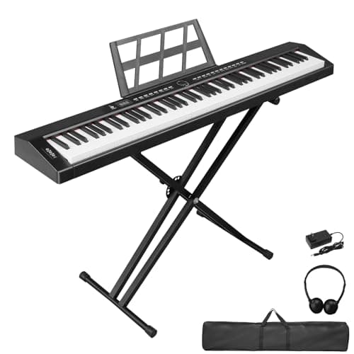 LEADZM Piano Numérique Semi-Marteau 88 Touches, Clavier Électronique avec Support en Forme de X à Double Tube, Bluetooth MIDI, Pupitre de Partition, Pédale de Sustain, Écouteurs