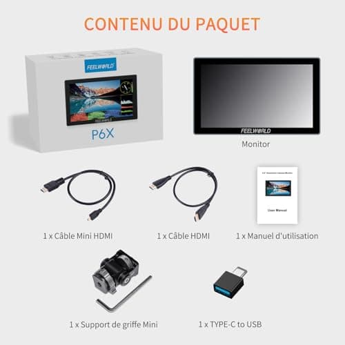 FEELWORLD P6X Moniteur Caméra Écran Tactile 5.5 Pouces 1000Nit Moniteur de Champ de caméra avec 4K 60HZ 3DLUT HDR Forme d'onde Boîtier Aluminium 9:16 Marqueur