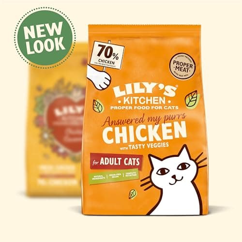 Lily’s Kitchen Fabriqué à partir d’ingrédients naturels Sac d’aliments secs pour chats adultes Sac Poulet aux légumes Recette sans céréales 2 kg