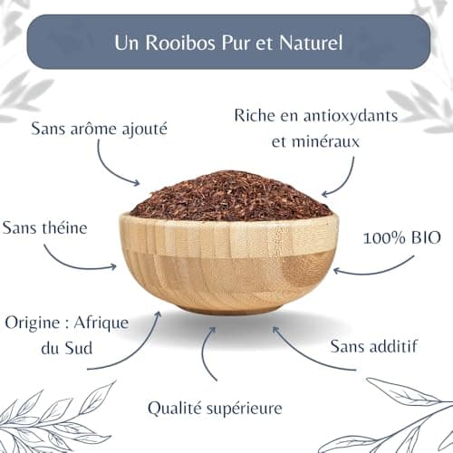 Rooibos Nature Bio - Infusion Vegan en Vrac, 100% Naturel, Sans OGM - Agriculture Biologique - Fabrication Française - Sachet 1 kg (500 Tasses)
