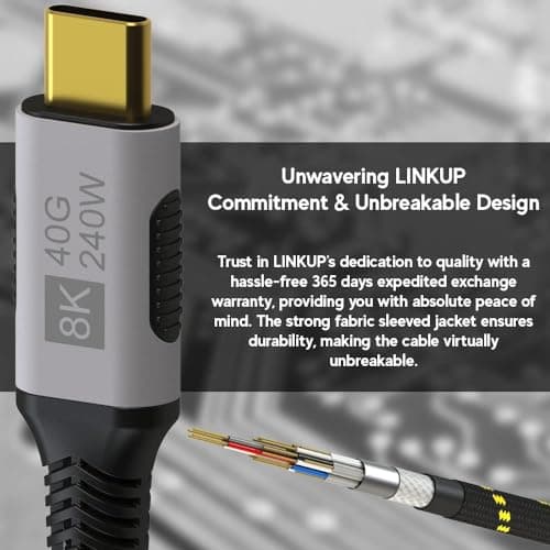 LINKUP - Câble USB 4.0 240W 40Gbps Type-C Thunderbolt 4 [1,2m] 8K@60Hz Transfert de données et Charge Rapide Gainé Durable Compatible avec iPhone 15/16 Pro/Max MacBook Pro/Air iPad Pro Galaxy S23
