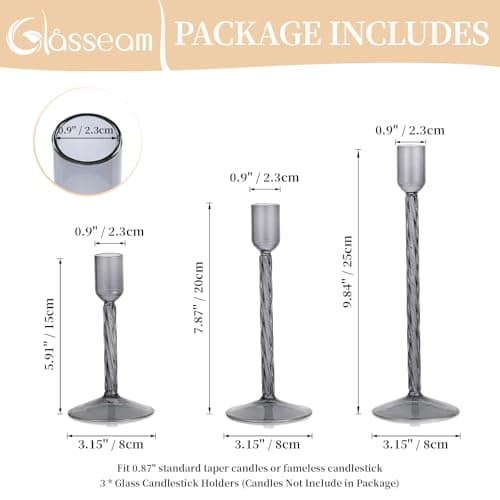 Glasseam Chandelier en Verre Bougeoir Noir : Set De 3 Bougeoirs DéCoration Bougeoir pour Bougie BâTon Moderne Bougeoir pour Bougie BâTon pour NoëL Salon Table DéCoration De Table