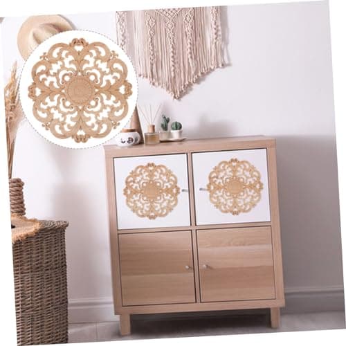ORFOFE Rosace Sculptée Onlays De Meubles Bois Sculpté Onlay Meubles Applique Fleur Ornlay Applique Bois Non Fini Appliques Applique Non Peint Rond Onlays en Bois Moulure Bois Sculpt