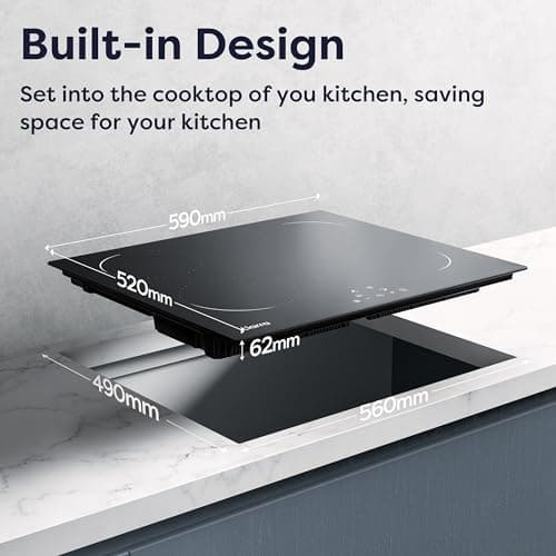 Ciarra Plaque de Cuisson à Induction - 4 Foyer 6000W - Table de Cuisson Encastrable - Commande tactile - 9 Niveaux - CABBIH4-C