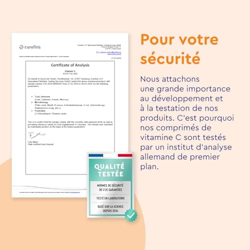 Vitamine C 1000mg 200 Comprimés, Antioxydant pour Os, Système Immunitaire, Peau, et Fatigue*, Cure de 7 Mois, Vitamine C Hautement Concentré avec L Acide Ascorbique Pure, Testé en Laboratoire