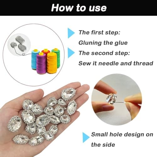Yixinly 240 Pcs Strass à Coudre, 9 Formes Gros Strass pour Couture avec Griffe, Verre Strass Vetement a Coudre, Gemmes de Couture en Verre pour Vêtements DIY Artisanat, Chaussures (Blanc Style 3)