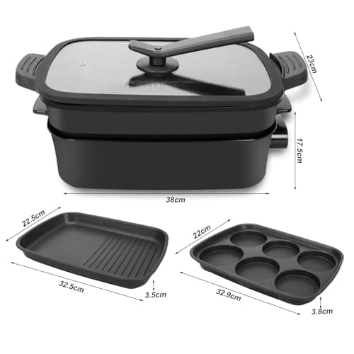 AEWHALE Grille Électrique Multifonction 3 en 1, 1500W Gril Plat Électrique et Poêle Profonde, Anti-adhésif Revêtement Multifonction pour Griller, Saisir, Cuire à la Vapeur, Mijoter, Bouillir