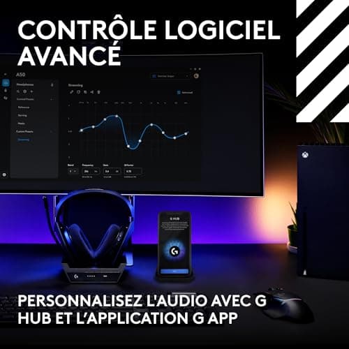 Logitech G Astro A50 LIGHTSPEED Casque gaming sans fil + station d'accueil (Gen 5), PRO-G GRAPHENE, basculement à 3 systèmes, USB-C vers Xbox, PS5, PC/Mac ou Nintendo Switch, Bluetooth - Noir