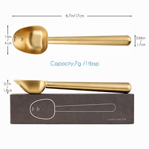 Easyworkz Cuillère à café en acier inoxydable à long manche creux, cuillère à mesurer pour café moulu et thé en vrac,Or en laiton