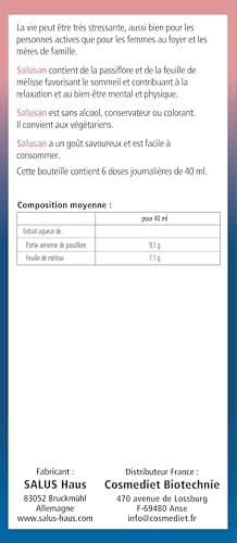 Salus Salusan® - Formule liquide - Sommeil et Relaxation, Bien-Être - Extraits Naturels de Mélisse et de Passiflore - 250 ml