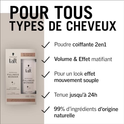 Schwarzkopf - Taft - Poudre Coiffante Cheveux - 2-En-1 - Volume - Longue Durée - Effet Matifiant - Effet Décoiffé - Ne colle pas - 99% d'ingrédients d'origine naturelle - Contenant de 10 g