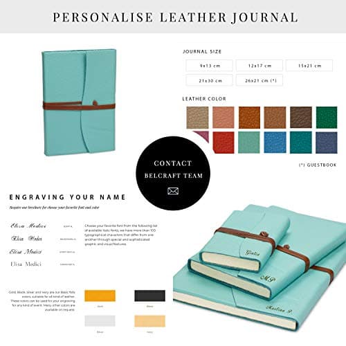 Belcraft Capri A5 Journal Intime/Carnet de Notes en cuir de fabrication artisanale Italienne, Cadeau Spécial, Journal de Voyage, Notebook A5 (15x21 cm) Aqua