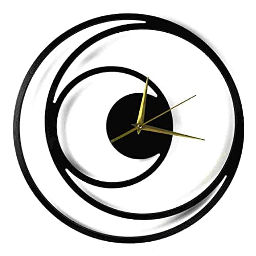 SteelyCut Horloge Murale silencieuse Décoration Moderne Bois Géométrique, Pendule sans tic-tac, Mouvement à Quartz, Horloges 38 cm pour Salon, Chambre, Meubles de Cuisine... (Lune Noir et Or)