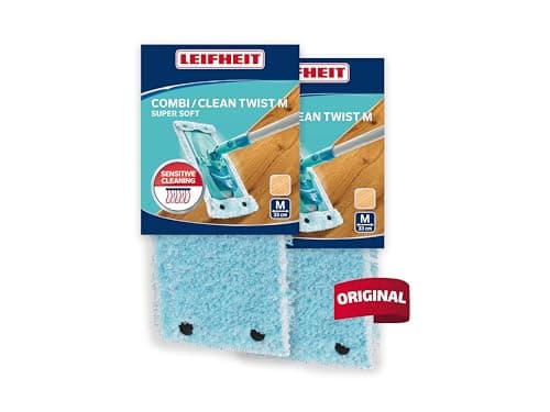 Leifheit Lot de 2 Housses Lave-Sol Clean Twist M Extra Soft, Housse de Rechange en Fibres spéciales, idéale pour Les sols fragiles, Housse pour Balai nettoyante avec Absorption d'eau Minimale
