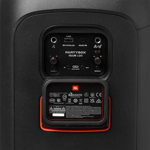 JBL Partybox Club 120, Enceinte portable de soirée, poignée pliable ergonomique, son JBL Pro, jeu de lumières, 12 heures d'autonomie, résistante aux éclaboussures IPX4, en noir