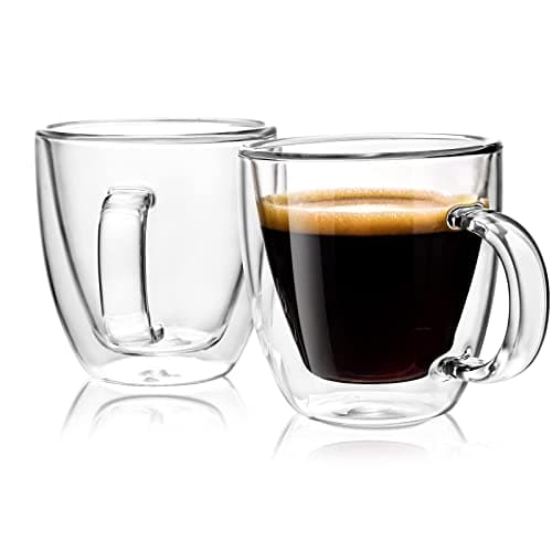 Stylusella Tasses à café en verre à double paroi de 150 ml, lot de 2 tasses à café avec poignées, tasses à café élégantes, Tazas de Café Con Estilo, tasses à café isothermes en verre borosilicate