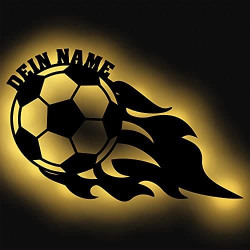 Lampe Led Murale En Bois Gravé - Veilleuse Déco Ballon De Football En Flamme Avec Prénom Personnalisé Pour Filles Et Bébés - Idée De Cadeau Pour Anniversaires, Baptêmes, Naissance - Couleur Au Choix