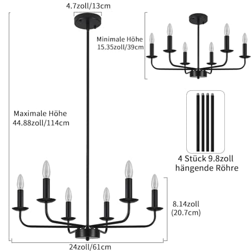 QAREHL Lustre Salon Moderne 6 Lumières Suspension Luminaire Industrielle, Lustre Noir Salle a Manger Cuisine Chambre, Ampoule E14