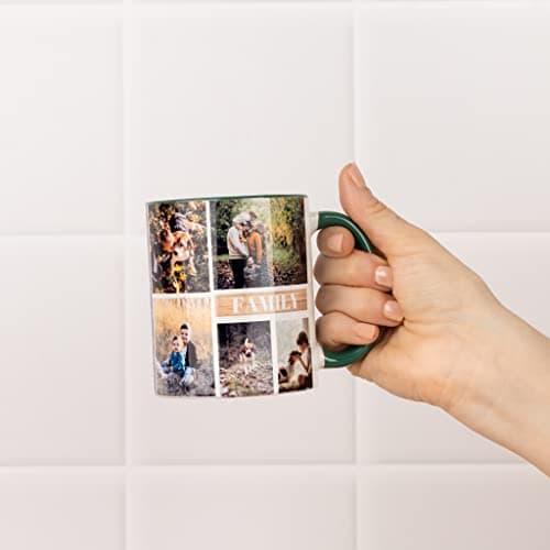 Wanapix | Tasse Personnalisée avec Photo et Texte | Tasse à Café Personnalisable | Céramique Mug | Cadeau Original | Va au micro-ondes | 325ml | Intérieur et Poignée Vert