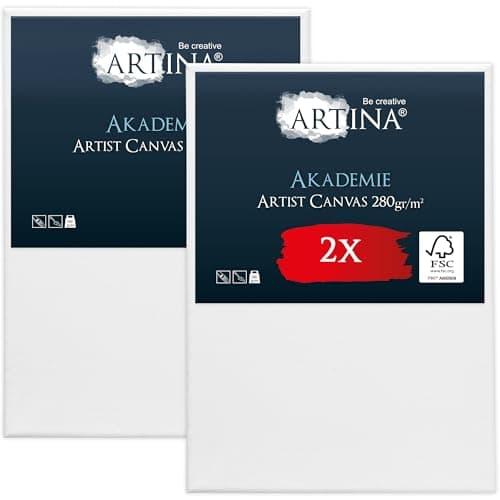 Artina Set de 2 Canvas Toile Peinture 50x70 cm – Tableau Peinture Châssis Entoilés en Bois FSC© – Tableau Toile a Peindre Blanche 100% Coton 280g/m2 – Toiles à Peindre Stable Toile Blanche Akademie