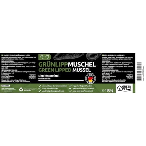 GreenPet Poudre de Vert Lipp Coquillage 100 g, Articulations, Joint, Mouvement pour Chiens et Chats