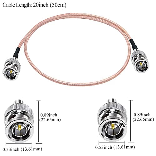 TUOLNK Câble BNC 75ohm Câble d'assemblage d'extension BNC mâle vers BNC mâle RG179 20 pouces (50 cm) Antenne WIFI Pigtail Jumper Câble coaxial vidéo HD SDI 2 Pack
