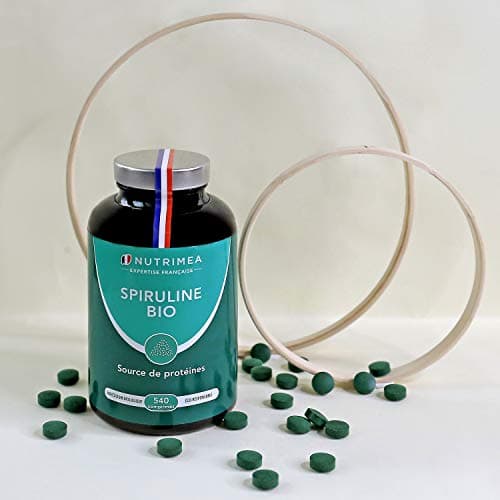 Spiruline BIO - Sans Excipients & OGM - 19% de Phycocyanine - Riche en Protéines, Fer & Antioxydants - Nutrimea - 540 Comprimés Vegan de 500 mg - 6 Mois de Cure - Fabriqué en France