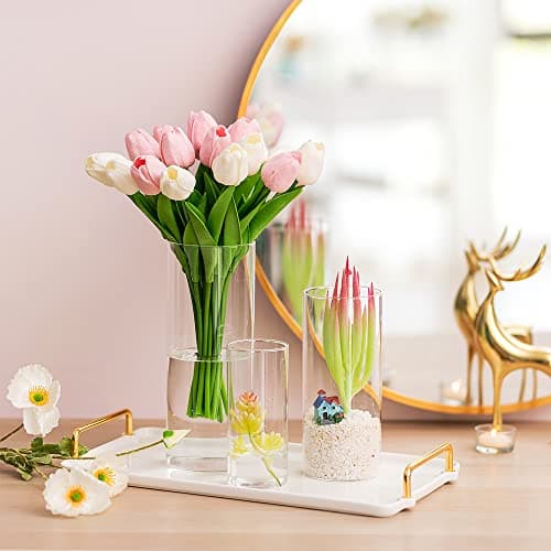 Vases Cylindriques en Verre pour Décoration de Table, Hewory 6pcs Clear Vase Set for Decoration Mariage, Vase Transparent Verre Hurricane Candle Holders for Decoration Maison Home, 15/20/25cm H