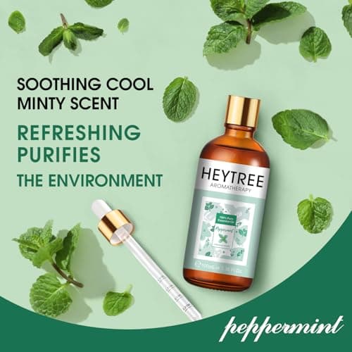 HEYTREE Huile Essentielle de Menthe Poivrée 100ml - L’arôme fort et frais de menthe poivrée augmente l’optimisme et la clarté - Parfait pour l’aromathérapie, le diffuseur, la respiration claire