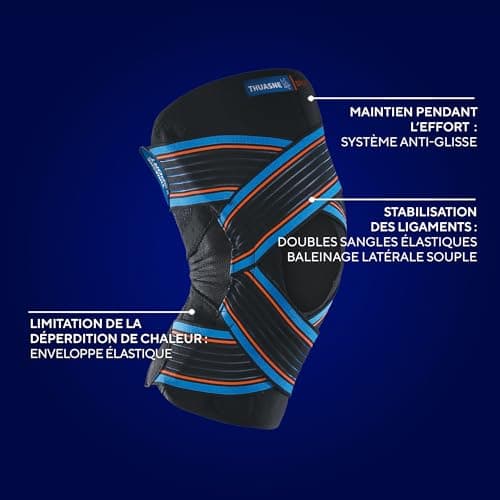 Thuasne Sport - Genouillère Strapping Ouverte - Genou Instable ou Douloureux - Limitation de Déperdition de Chaleur* - Indice de Maintien 4/5 - Dispositif Médical CE - Taille XL
