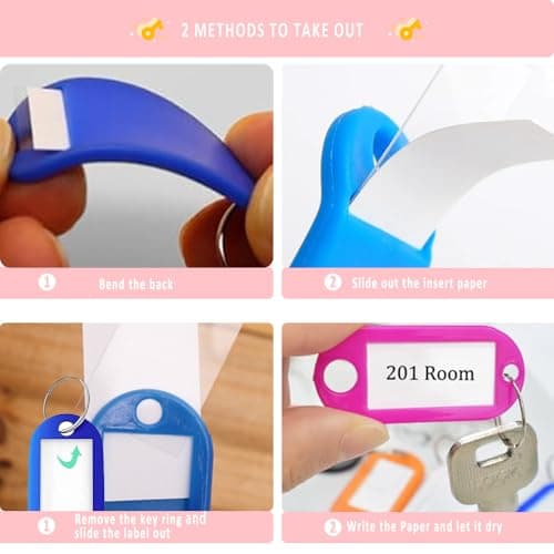 Lot de 100 étiquettes porte-clés en plastique avec anneau fendu (rouge)