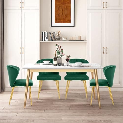 SEPNINE Lot de 2 Chaises de Salle à Manger, Chaises Scandinaves, Chaise en Velours pour Salle à Manger avec Dossier Ergonomique, Chaise de Salon avec Pieds en Métal Doré, Chaise de Cuisine Vert